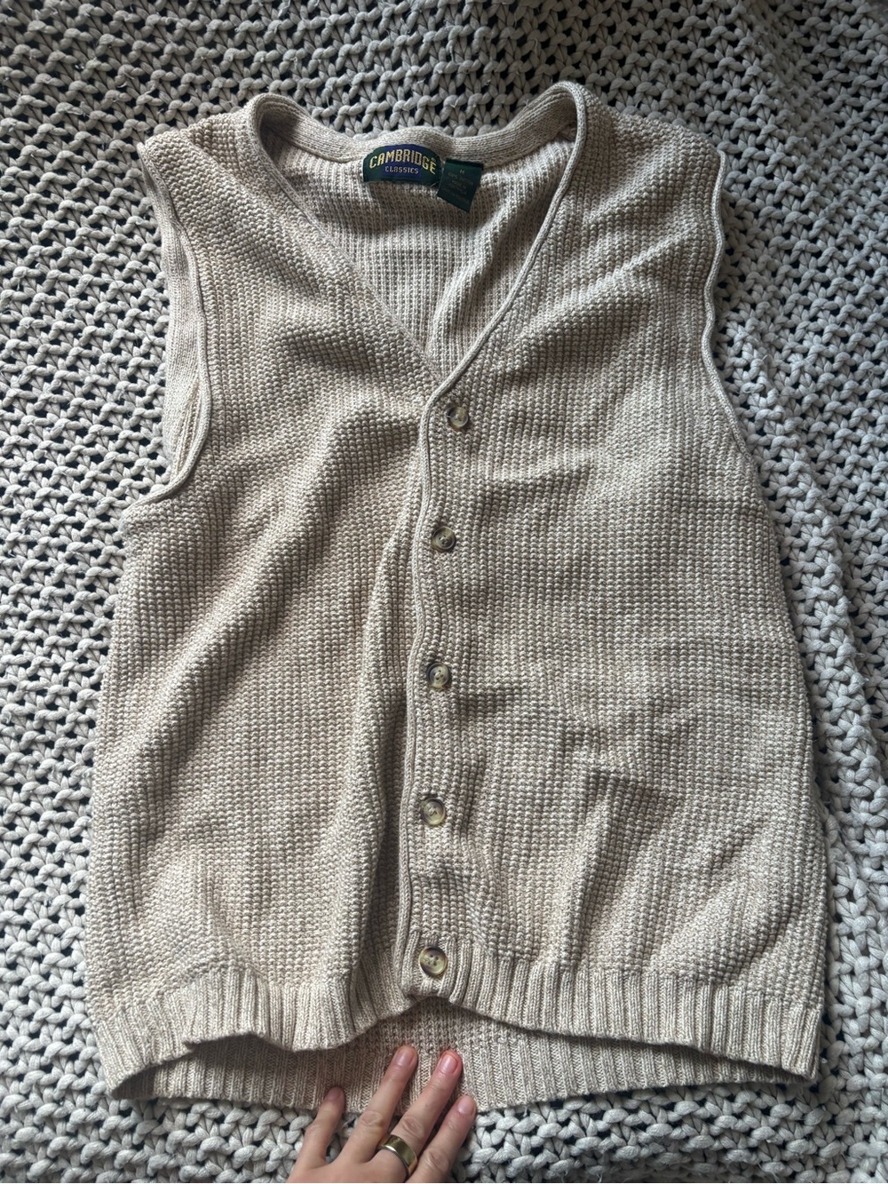 Cambridge Classics Men's Cream Knit Button Vest - Picture 2 of 5